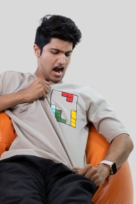 Grey Tetris Threads Drop Shoulder Tee-M