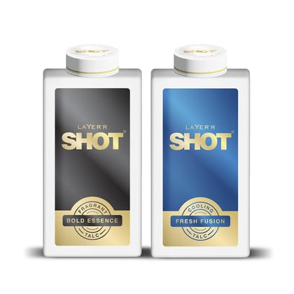 Layer'r Shot Talc Combo For Men - 2 x150g | Bold Essence Fragrant & Fresh Fusion Cooling Talc | Odor Control & Long-Lasting Fragrance | Invigorating Scent for a Luxurious Summer Feel | Perfect For Office, Parties & Dates | Gift For Men Layer'r Shot Talc Combo For Men - 2 x150g | Bold Essence Fragrant & Fresh Fusion Cooling Talc | Odor Control & Long-Lasting Fragrance | Invigorating Scent for a Luxurious Summer Feel | Perfect For Office, Parties & Dates | Gift For Men
