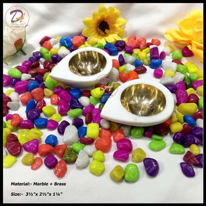 Marble Diya Pair with Brass Katori