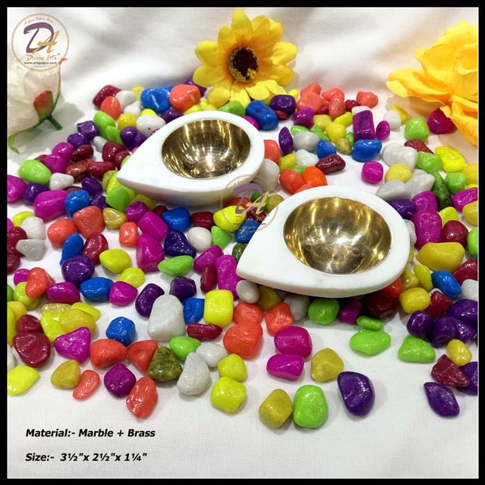 Marble Diya Pair with Brass Katori