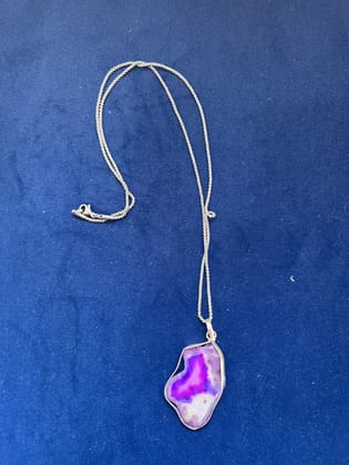 TULIP Traditional Artisians' Upliftment Livelihood Program Purple Agate Slice Pendant Necklace, Silver Chain, Geode Stone, Irregular Shape TULIP Traditional Artisians' Upliftment Livelihood Program Purple Agate Slice Pendant Necklace, Silver Chain, Geode Stone, Irregular Shape