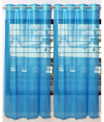Homefab India Vertical Striped Room Darkening Eyelet Curtain 5 ft ( Pack of 2 ) - Light Blue