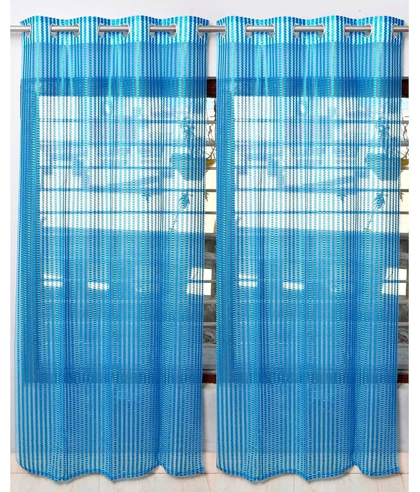 Homefab India Vertical Striped Room Darkening Eyelet Curtain 5 ft ( Pack of 2 ) - Light Blue