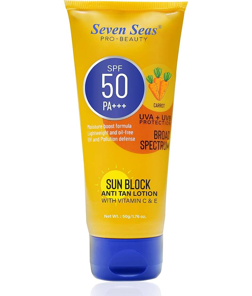 Seven Seas Sun Block Anti Tan Lotion, with Vitamin C & E Suncreen SPF 50 PA++ (CARROT 50 g)
