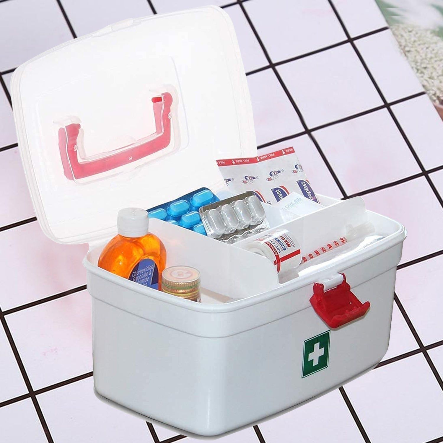 Medical Storage Box with Detachable Tray & Handle