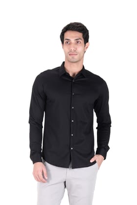 Cardinal Dobby Shirt - Knitted Heavy Shirt-Coal Black / XS