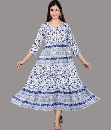 NUPITAL Cotton Blend Printed Anarkali Women's Kurti - White ( Pack of 1 )