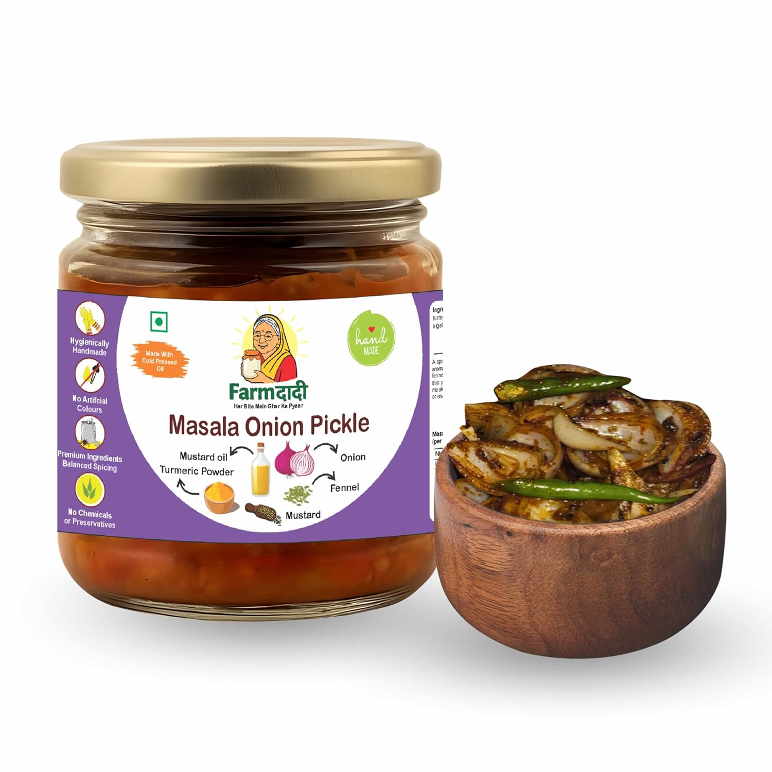 Masala Onion Pickle 350g | Pearl Onion Achar | Cold Pressed Oil | Handcrafted | 100% Natural | No Preservatives | Traditional North Indian Pickle