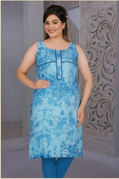 Sleeveless Cotton KurtiLight Blue Marble Print
