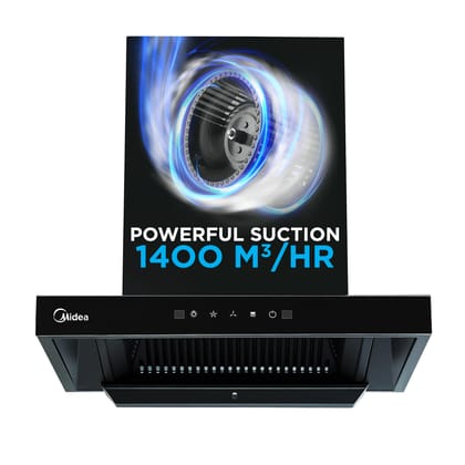 Midea 60 cm 1400 m3/hr Filter-less, Autoclean, Motion Sensor, T Shape kitchen Chimney with 2 Yrs Product and 10 Yrs Motor Warranty, Free Installation Kit (Falcon Auto Clean), Black Midea 60 cm 1400 m3/hr Filter-less, Autoclean, Motion Sensor, T Shape kit