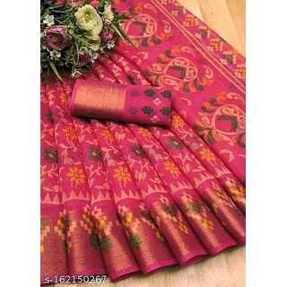 Pink Colour Cotton Printed Saree With Blouse Piece