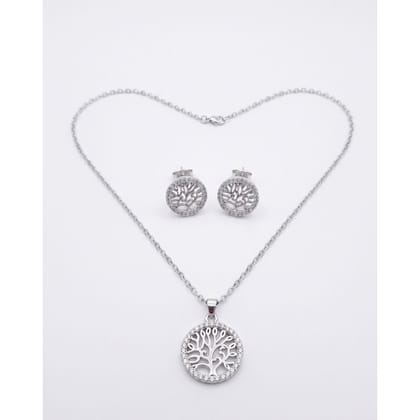 Pendant Set Silver tone Tree of Life 