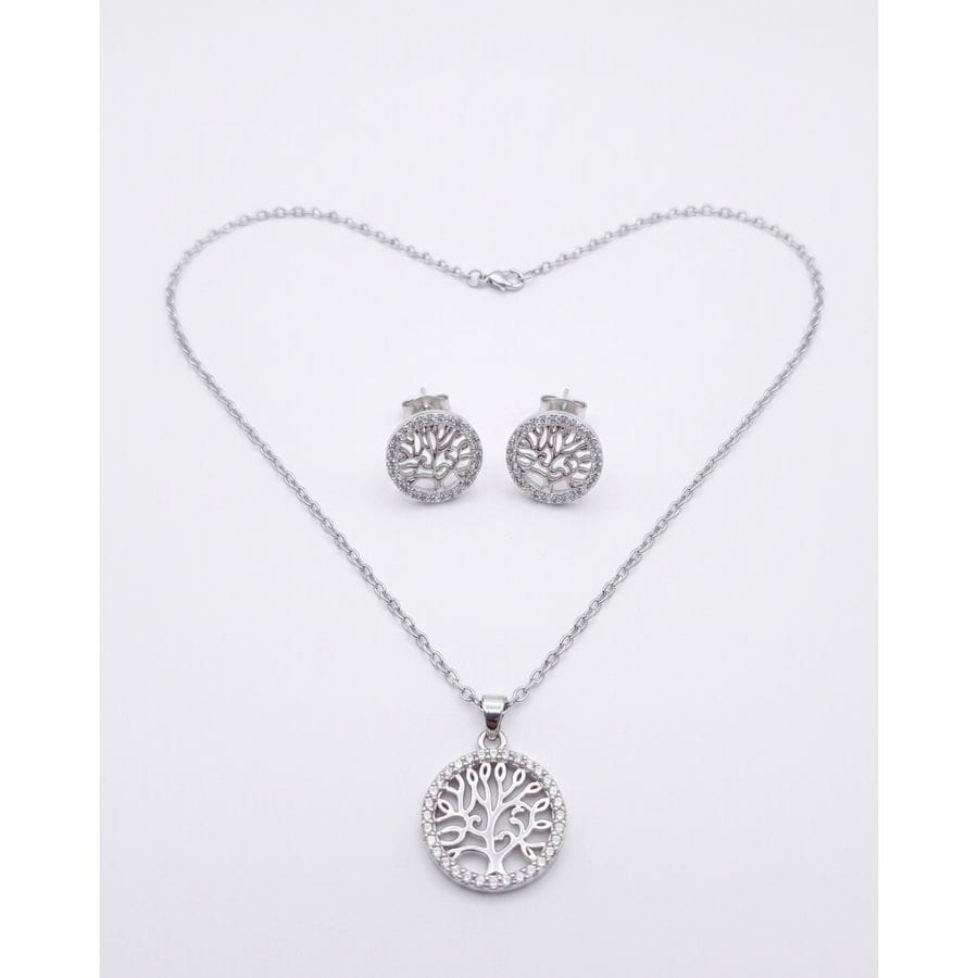 Pendant Set Silver tone Tree of Life