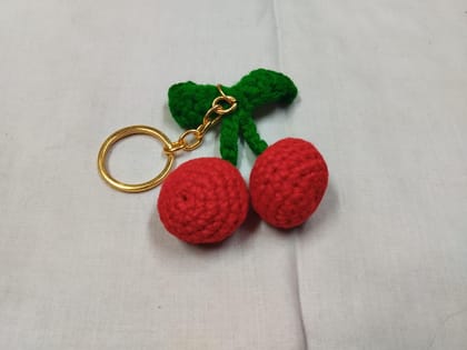 Handmade Crochet Big Cherry Keychain - Cute and Eco-Friendly Accessory
