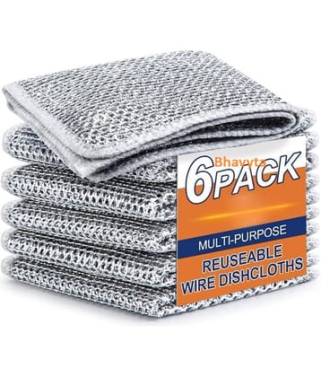 Bhavyta Wire Dishwashing Rags for Wet and Dry Dishwash Bar Non Scratch Scrubbing Pads 50 g Pack of 6