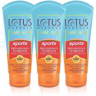 Lotus Herbals Safe Sun Sports ProDefence Sunblock  Spf 100  Pa  Highest Uv Protection 80G  (Pack Of 3)