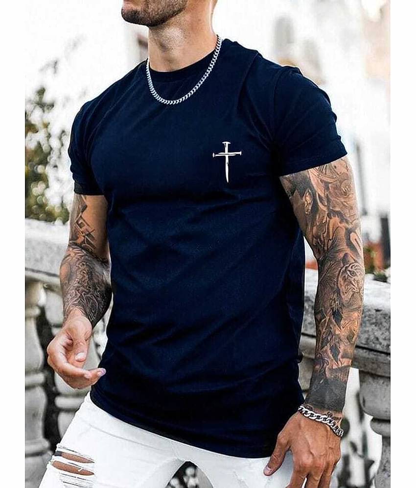 Garimaknitwear Cotton Blend Regular Fit Solid Half Sleeves Men's Round T-Shirt - Navy ( Pack of 1 )