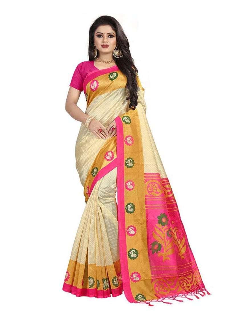 Generic Women's Art Silk Saree with Blouse (Multicolor, 5 - 6 Mtrs)