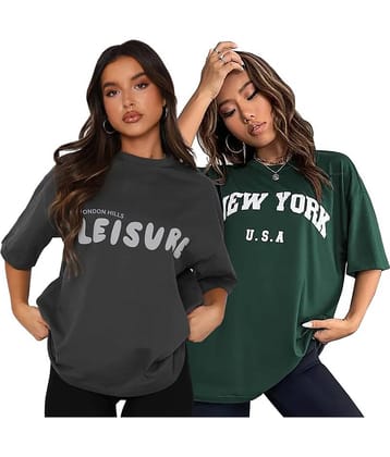 LONDON HILLS Women Cotton Blend Printed Oversized Fit Round Neck T-Shirt ( Multicolor 4 )