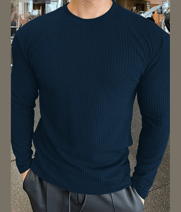 KAJARU Men Polyester Regular Fit Self Design T-Shirt ( Blue )