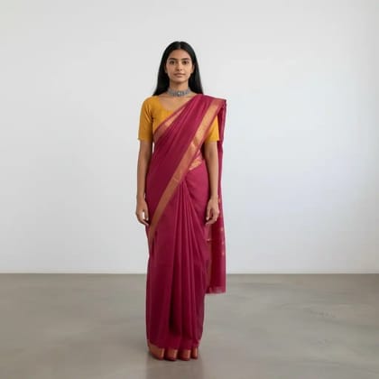 Magenta Pink Kanchipuram Cotton Saree with Golden Woven Border