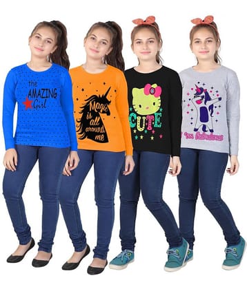 MIST N FOGG Pack of 4 Girls Cotton Blend T-Shirt ( Multicolor )