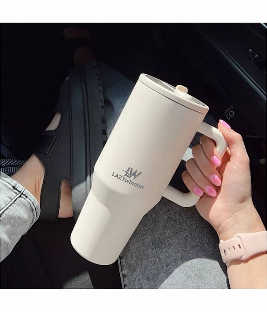 LAZYWINDOW Off White Thermosteel Flask ( 1200 ml )