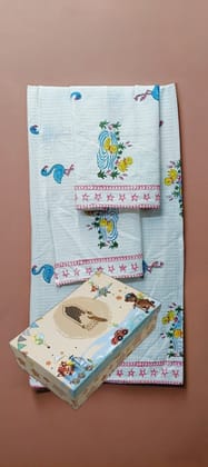 Kids Gift Set - Handblock Printed Towels - 1 Bath + 2 Hand Towels