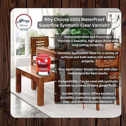 1001 Synthetic Clear Varnish, Waterproof Superfine, Transparent Wood Varnish I Tough Finish, enhances Wood Grain, Good for Furniture & cabinets. 500 ml