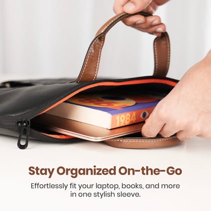 Portronics Encase 104 Laptop Sleeve for 15.6 Inch Laptops, PU Leather Office Bag with Trolley Strap, Smart Inner Pocket, Comes with Handle & Accessory Pockets, Office Laptop Bag/Case/Cover Portronics Encase 104 Laptop Sleeve for 15.6 Inch Laptops, PU Leather Office Bag with Trolley Strap, Smart Inner Pocket, Comes with Handle & Accessory Pockets, Office Laptop Bag/Case/Cover
