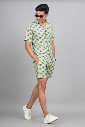 Elephant Jaipuri Block Printed Co-ords-S / Green / 100% Cotton
