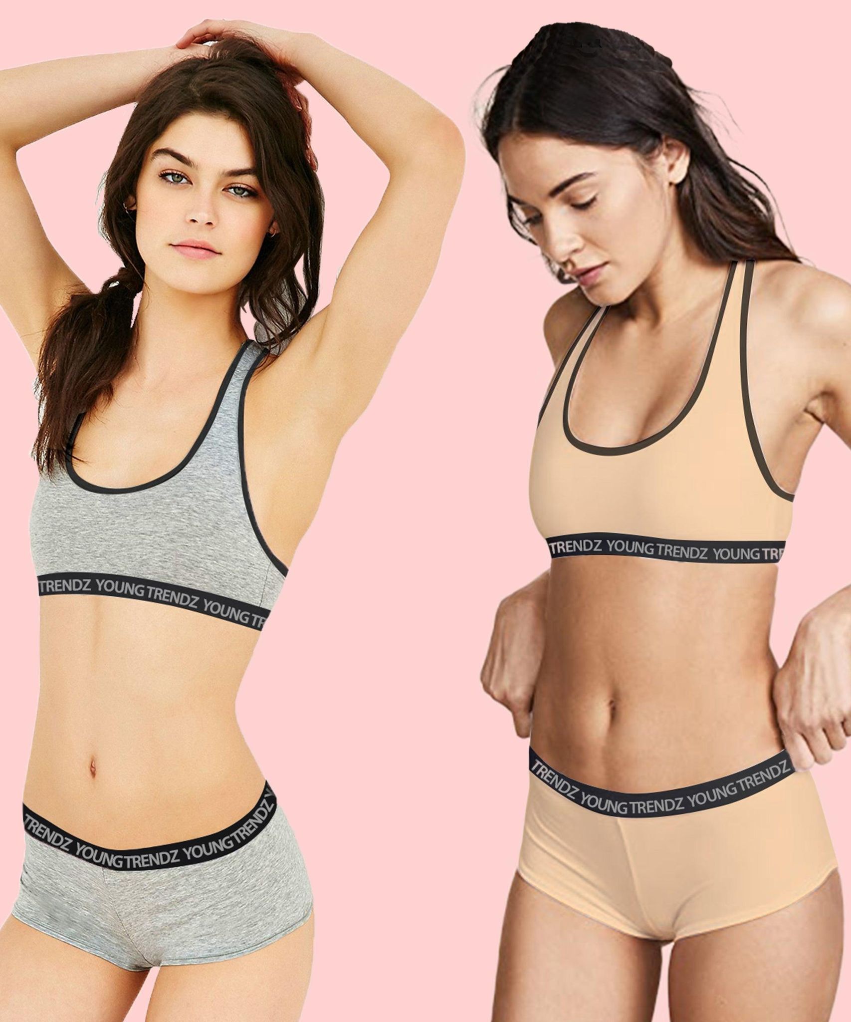 Womens Yt Elastic Combo Lingerie Set-S/30 / Grey Peach
