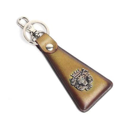 Olive Triangular Key-Chain With Belt Loop Genuine Leather By Brune & Bareskin-FS