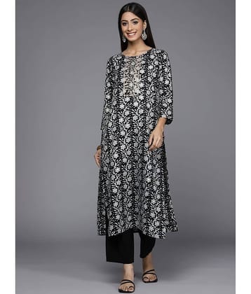 Varanga Cotton Printed Straight Women's Kurti - Black ( Pack of 1 )