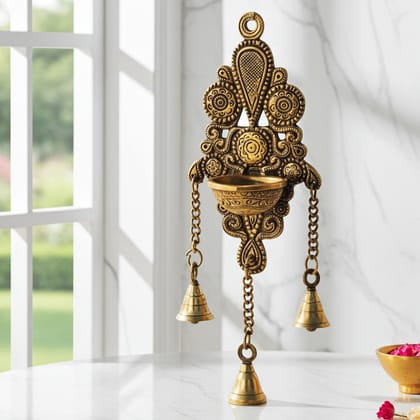 Brass Showpiece Bell With Deepak God Idol Statue (BSMAS1421 C)