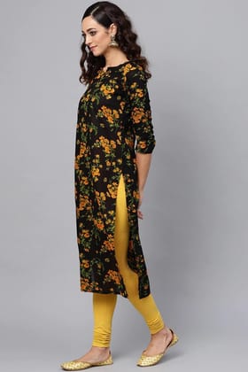 Regular Wear Cotton Blend Fabric Printed Black Color Simple Kurti VCK1193