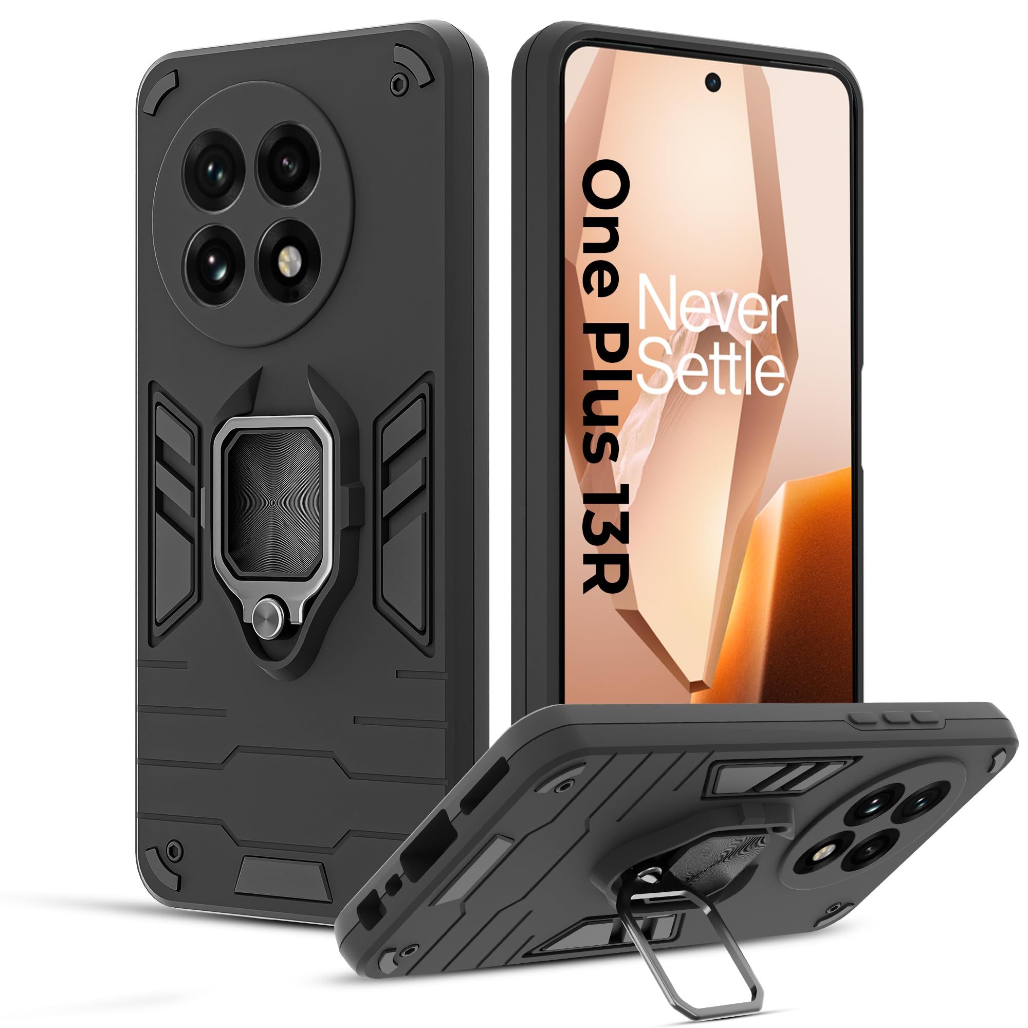 A rtistque Armor Bumper Back Case Cover for OnePlus 13R 5G | Stylish Ring Holder & Inbuilt Stand | Shockproof TPU Protective Design | 360 Degree | OnePlus 13R Back Cover - Black A rtistque Armor Bumper Back Case Cover for OnePlus 13R 5G | Stylish Ring Ho