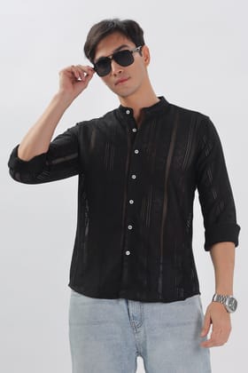 Black Jacquard Knit Shirt-S
