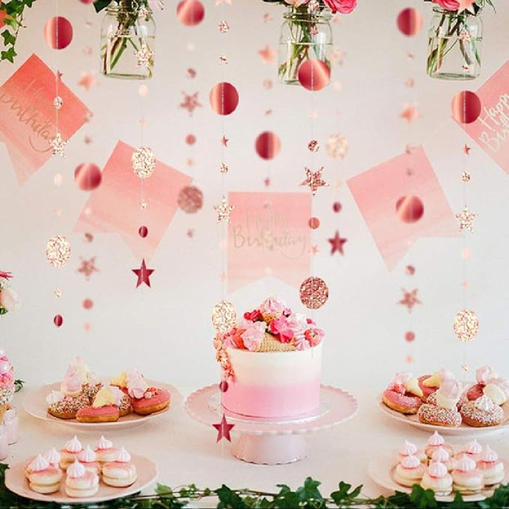 Star & Round Rose Gold String/Garland Decortion - 8FT - 1PC - Party and Festive Needs | Buy online on ZillyBuy