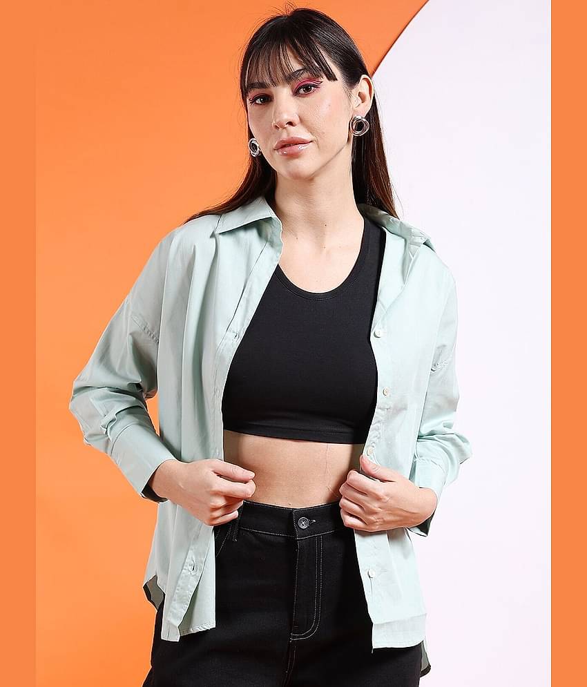 Freehand Women Solid Cotton Shirt ( Olive )