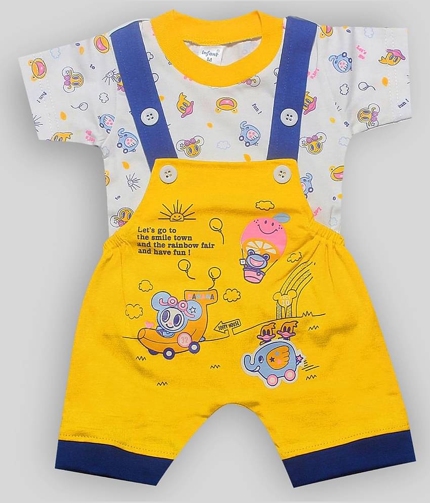 INFANT - Yellow Cotton Blend Dungaree Sets For Baby Boy,Baby Girl ( Pack of 1 )