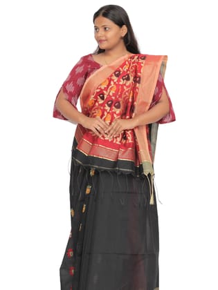 Tisser Classic Jacquard Cotton Saree with Blouse Piece – Deep Red