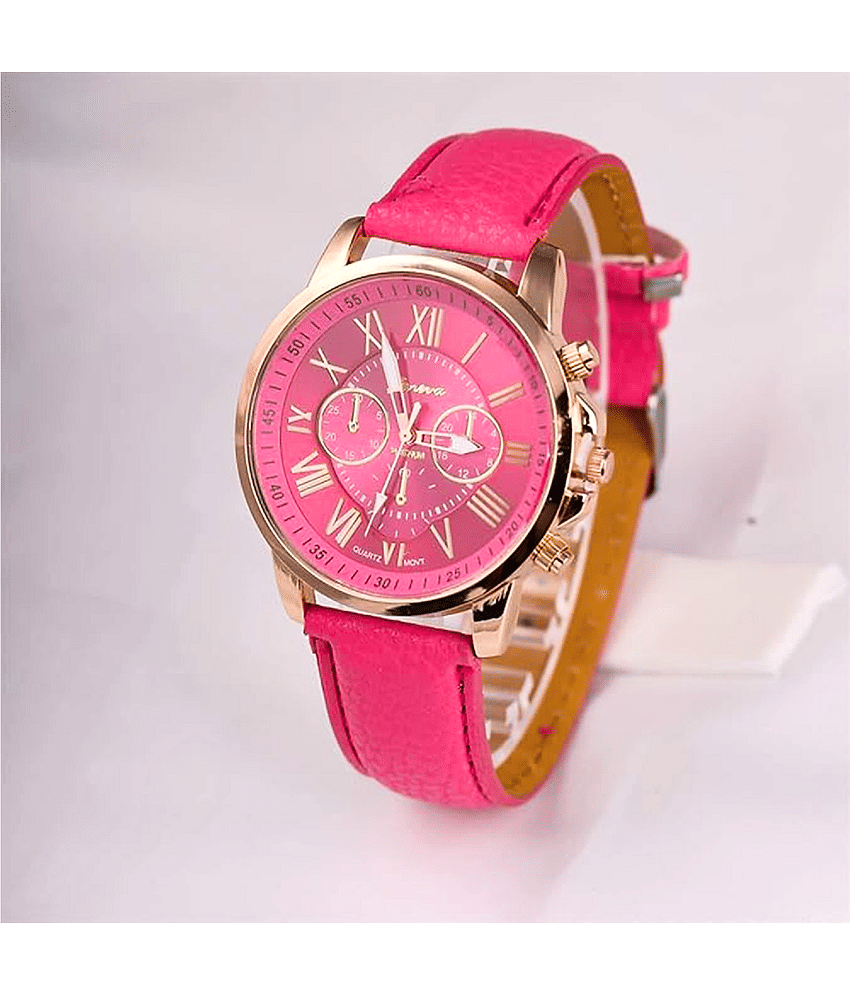 Cosmic Pink Leather Analog Womens Watch