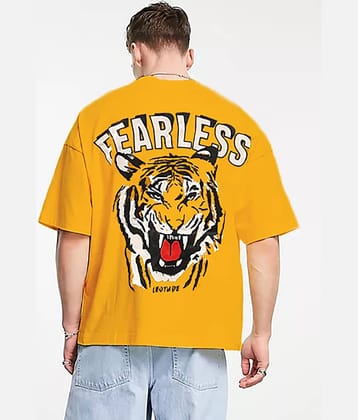 Leotude Men Cotton Blend Oversized Fit Printed T-Shirt ( Yellow )