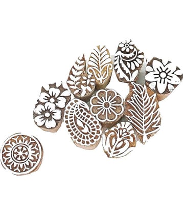 PRANSUNITA Wood Small Size Wooden Printing Fine Blocks Pack of 10 Mix Design ( Pack of 1 )