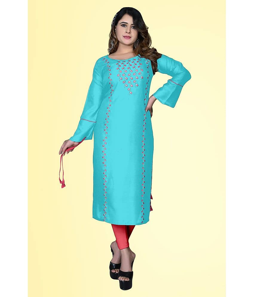 HAYA - Turquoise Rayon Women's Straight Kurti ( Pack of 1 )