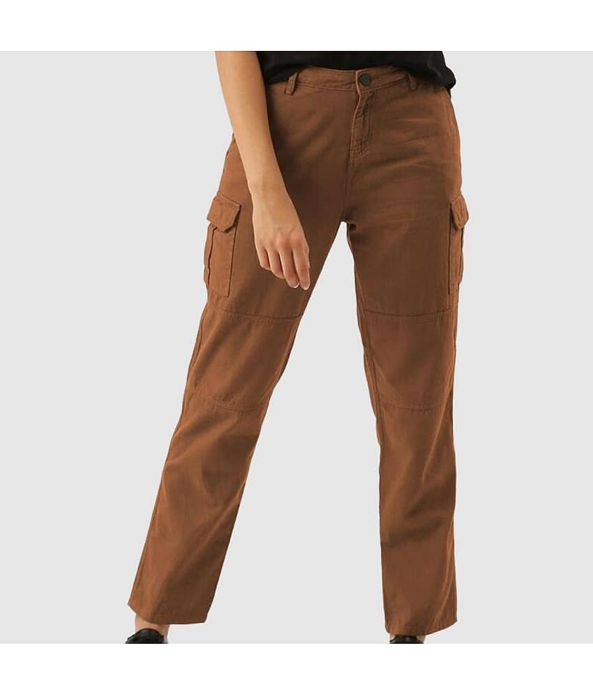 Women Brown Overdyed Slim Fit Solid Cargo Trousers