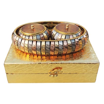 Decorative Supari Set 2 Bowl With Tray, Packed In Velvet Box Diwali Gifting Item (BCMAS174 C)
