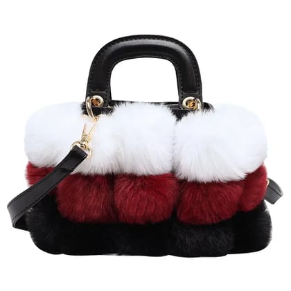 Women's Faux Fur Crossbody Bags, Designer Fashion Plush Handbags, Colorful Patchwork Small Tote Bags for Winter Women's Faux Fur Crossbody Bags, Designer Fashion Plush Handbags, Colorful Patchwork Small Tote Bags for Winter