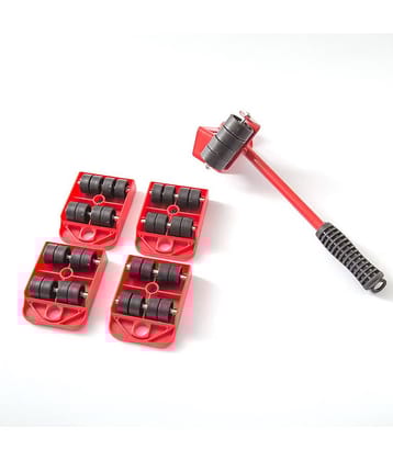 4 Mover Roller+1 Wheel Bar Furniture Transport Lifter Hand Tool Set(Red)